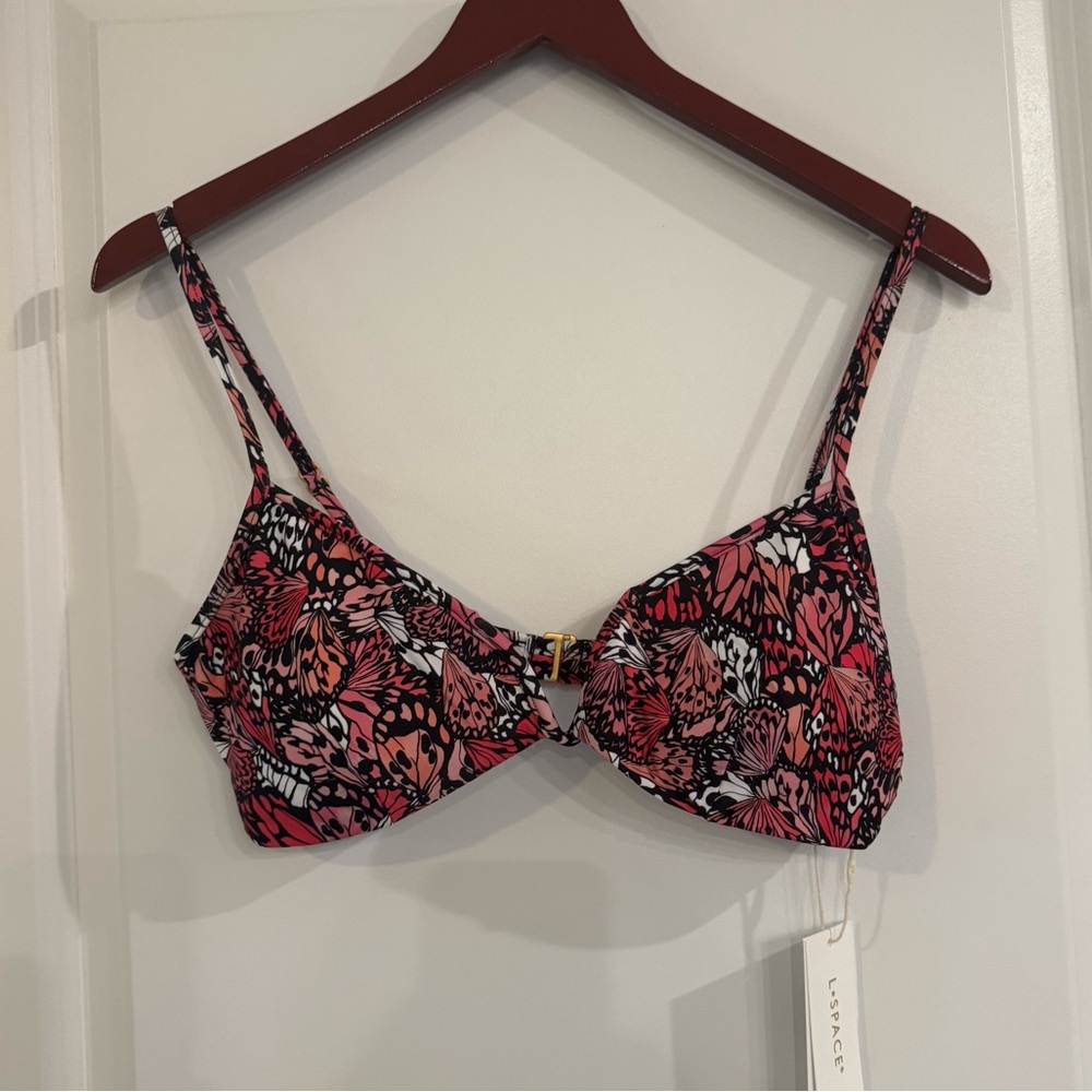 L*space Helena Butterflies Pink Multi Bikini Swimsuit Top